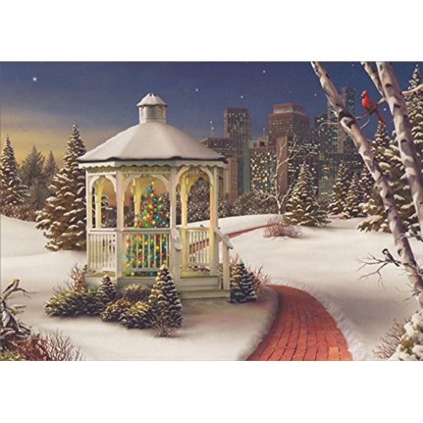 LPG Greetings Gazebo with Red Brick Path - Box of 18 Alan Giana Christmas Cards