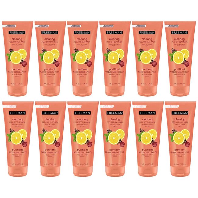 Pack of 12 New Freeman Facial Sweet Tea & Lemon Peel Away Clay Mask 6 oz