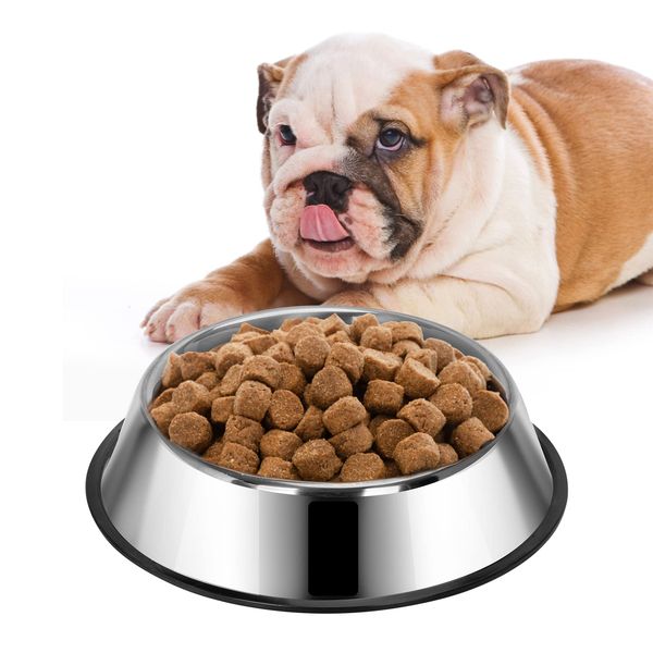 Nobleza Stainless Steel Dog Bowls Medium -500 ml, 21.5 cm/ 8.5 in Diameter Dog Bowl Medium Dog Water Bowl Dog Food Bowl Dog Feeding Bowl Pet Bowl for Dogs Cats Pet Water Bowl with Non Slip Rubber Base