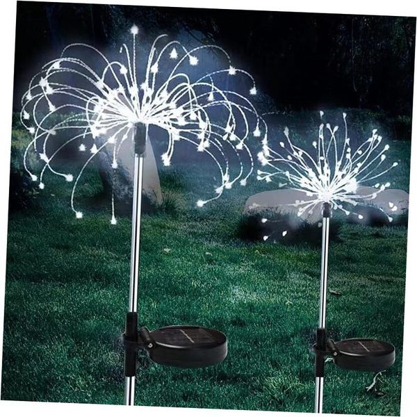 2 Packs of Outdoor Solar Garden Lights， Solar Flower Firework Cool White