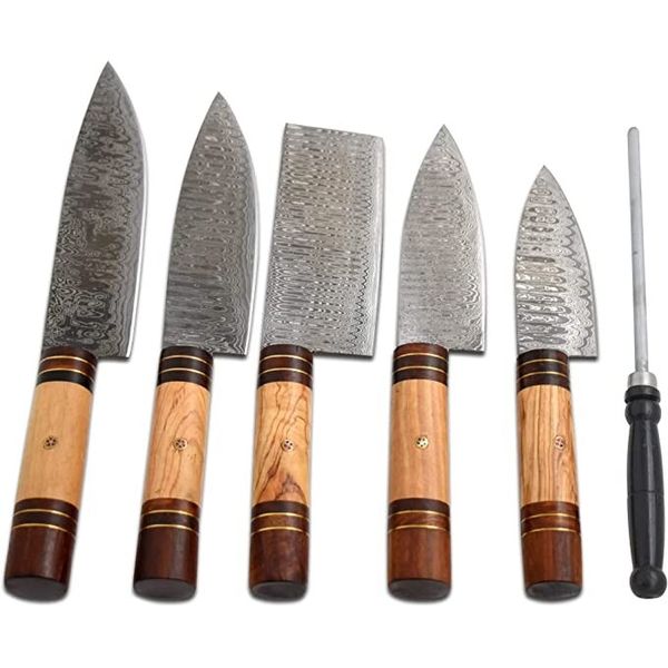 Professional Chef Kitchen Knives 5 Piece Damascus Steel Set with Sharpener