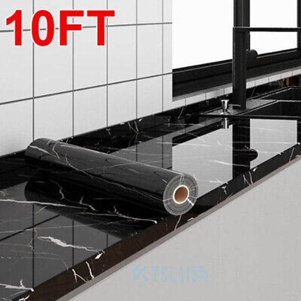 10FT Black Marble PVC Wallpaper Marble Contact Paper for Kitchen Countertops