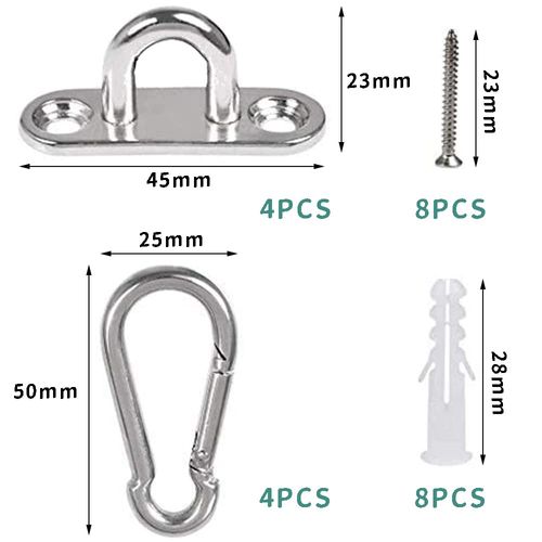 MEDUSHASHA Pad Eye Carabiner Ceiling Hook Wall Hook Thickness 0.2 inch (5 mm) 304 Stainless Steel Rectangular Eye Plate U-Shaped Fixing Hardware Hardware Corrosion Resistant Fastening Fastener