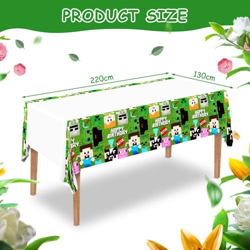 OSDUE Pixel Game Theme Party Table Cloth Table Covers, Happy Birthday Disposable TableCloth Tablecover for Girls Boys Birthday Party, Party Fold Table Cover Party Supplies Party Decorations