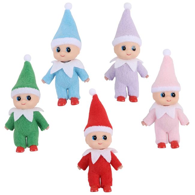 Yoodelife Colorful Costume Vinyl Face Plush Dolls Elf for Christmas Holiday New Year Decoration Gift, 5 Pack