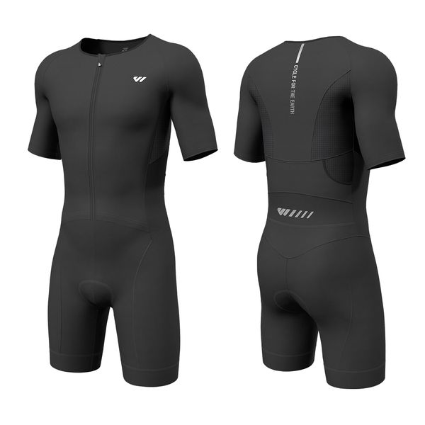 Wulibike Triathlon Anzug Herren Trisuit Kurzarm,Hohe Elastizität atmungsaktiv schnelltrocknend Tri Suit Triathlonanzug für Herren Ironman Rennen und Triathlon Wettkämpfe Schwarz L