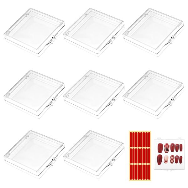 salbsever 4PCS Press on Nail Case Nail Display Storage Box Nail Packaging Boxes with Adhesive Double Sided Tape Acrylic Press On Artificial Nail Organizer Box for Nail Business Nail Art Nail Salon