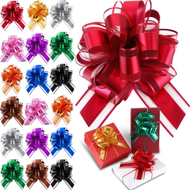 WILLBOND 20 Pieces Pull Bow Gift Wrapping Pull Bow Ribbon Pull Bows for Christmas Wedding Baskets Valentine's Day Bows Multicolor Ribbon Bow for Gift Wrapping (Multi Color,6 Inch)