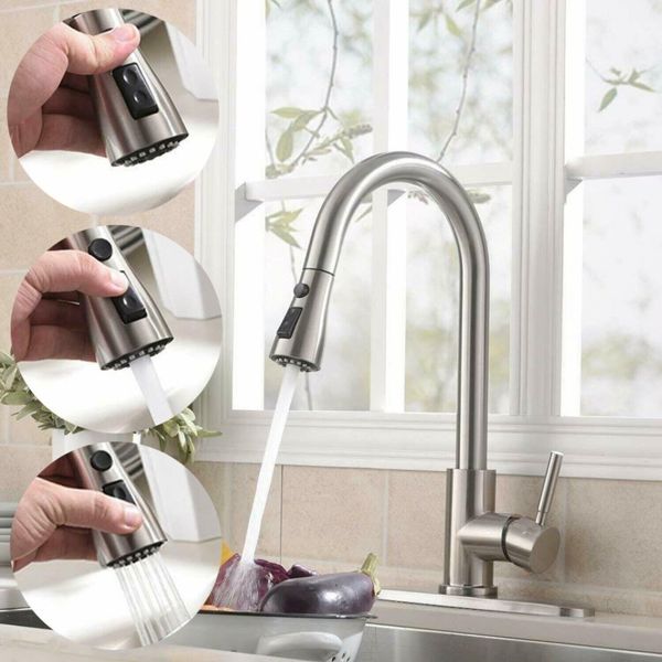 Commercial Stainless Steel Kitchen Sink Faucet Pull Down Sprayer Spring Mixer US