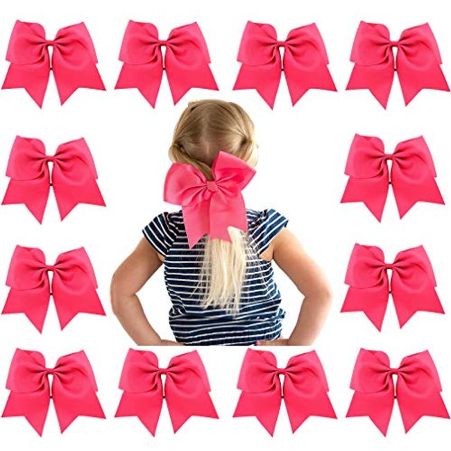 Pink Bows Hair Ties 8 Large Cheer Bows Hair Rubber Bands Ponytail Holder  Bowknot Ribbon Hair Ropes Cheerleading Bow Hair Accessories for Women