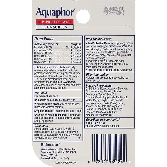 Aquaphor Dudak Tamir & Koruma Tüp Kabartı Kart İkili Paket, 0,35 Ons