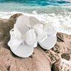 Silver Glitter Bride Bows on White Flat Wedding Flip Flops (White Bows/Silver Bride, 6)