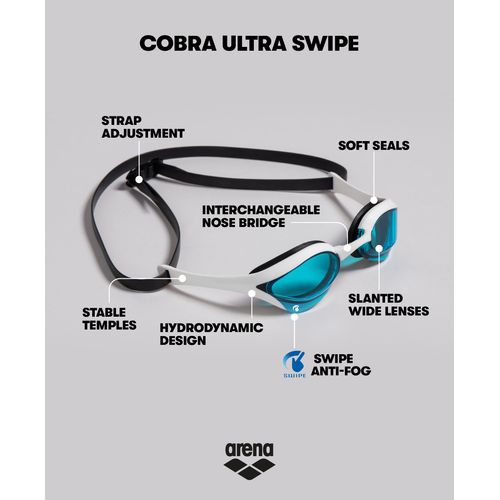 Arena Cobra Ultra Swimming Goggles, Professional Competitive Swim Racing Goggles for Men and Women with Interchangeable Nose Bridge, Best for Indoor Outdoor triathlons and Lap Swimming