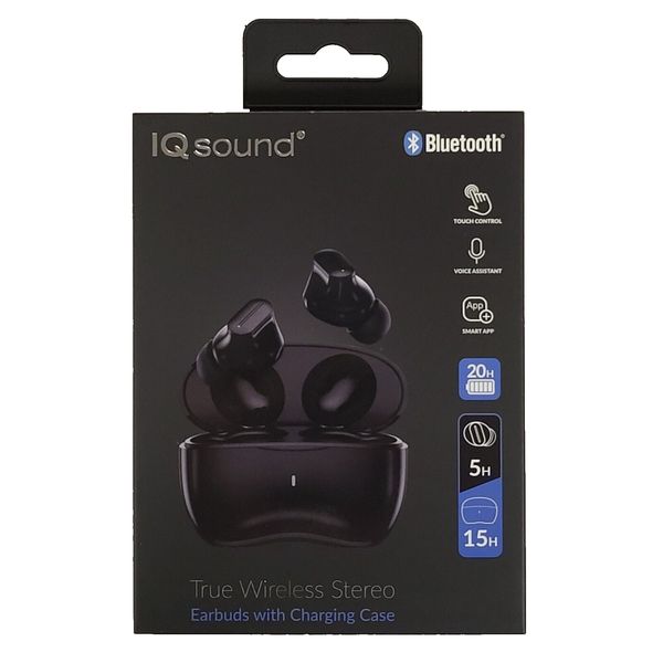 IQ Sound Black True Wireless Speaker Stereo Bluetooth Earbuds with Charging Case