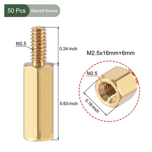YOKIVE 50 Pcs M2.5 Standoff Screws, Brass Hex PCB Standoffs, Keep Height Consistent, Great for Motherboard (Gold Tone, 16mm+6mm)