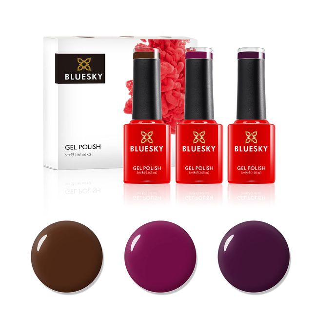 Bluesky Gel Nail Polishes, Winter Warmers, Tinted Love 80557, Faux Fur 80538, Plum Wine CS63, 3 x 5ml, Dark, Purple, Red, Brown (Requires Curing Under UV LED Lamp)