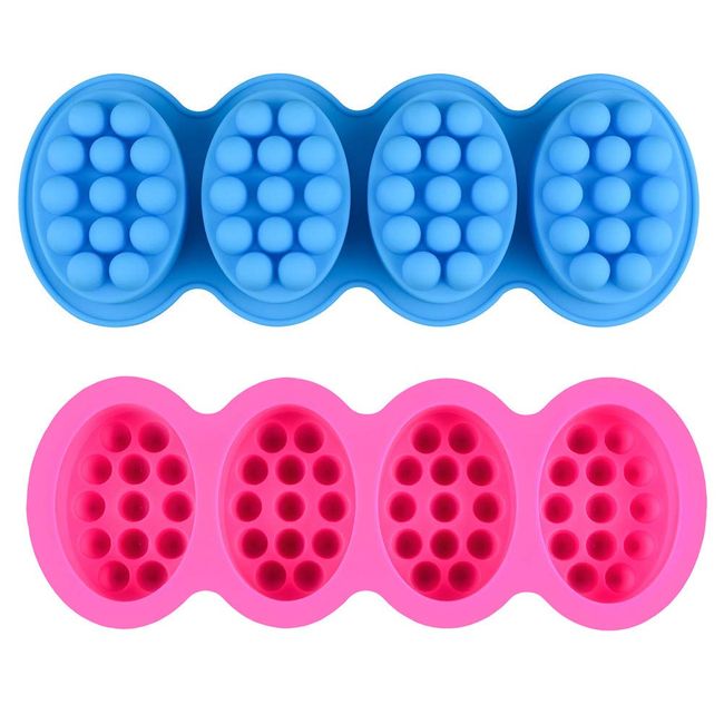 2 Pcs Emfure Massage Silicone Molds for Soaps, 4.5oz Unique Hair Brush Soap Bar Molds at Home (Blue and Pink)