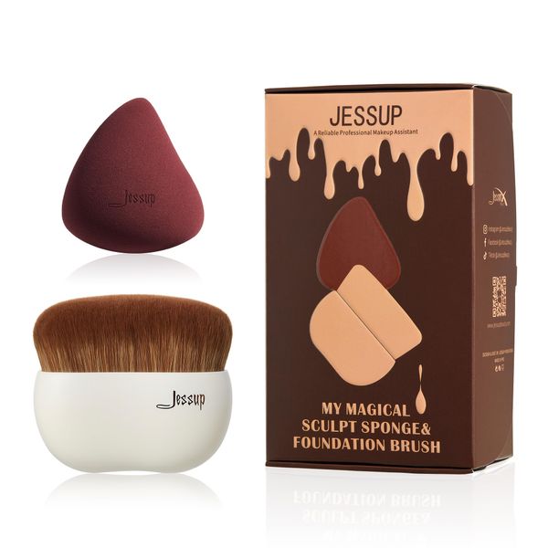 Jessup Makeup Brush Foundation Brush with Makeup Sponge 1pc Kabuki Brush for Liquid, Cream or Flawless Powder Cosmetics Face Boby Brush, T882