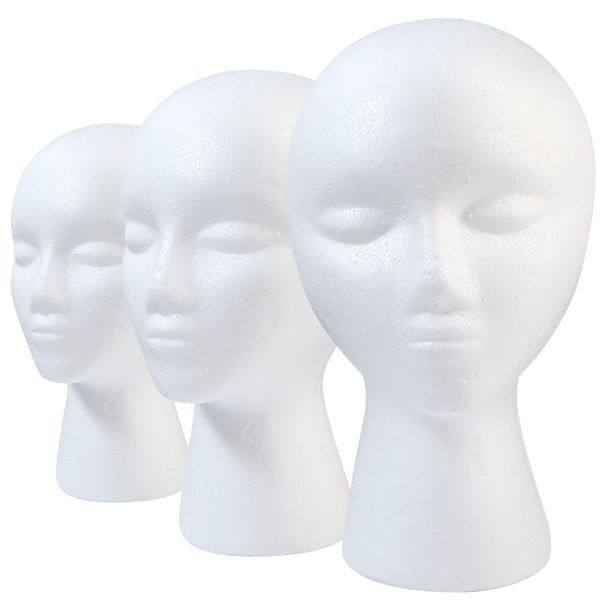 GliSun 3 Pcs 11" Styrofoam Mannequin Head with Female Face for Wigs Multipurpose Wigs Display Stand, Hat Display Stand, Art Work Painting and Display