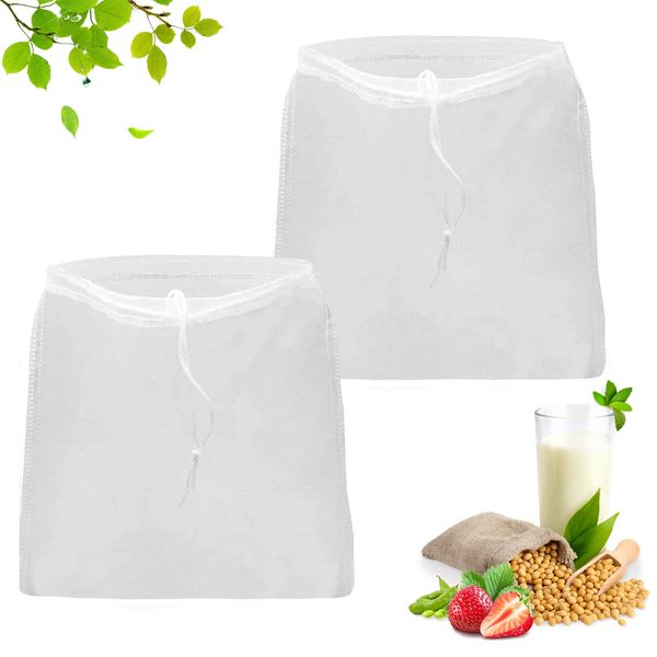 EQLEF Nylon Straining Bag 2 Pcs Nut Milk Bag Reusable Drawstring Strainer Bag for Nut Milk Oat Milk Fruit Vegetable Juice(11.8 * 17.7in/30 * 45cm)