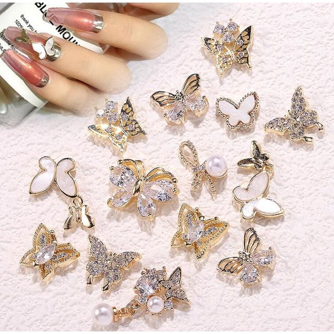 &quot;Set of 5&quot; Rhinestone 3D Nail Jewelry Nail Art Nail Parts Self Nail Glitter Nail Supplies Butterfly