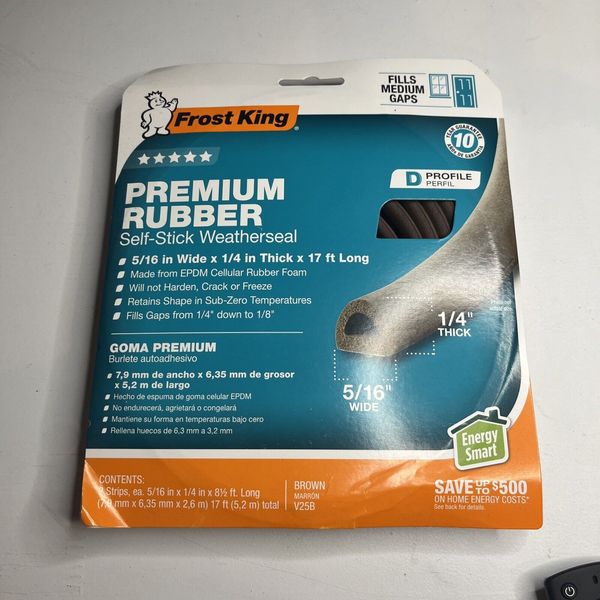 FROST KING FOAM WEATHER STRIPPING V25BA BROWN ADHESIVE EPDM  1/4" X 5/16" X 17FT