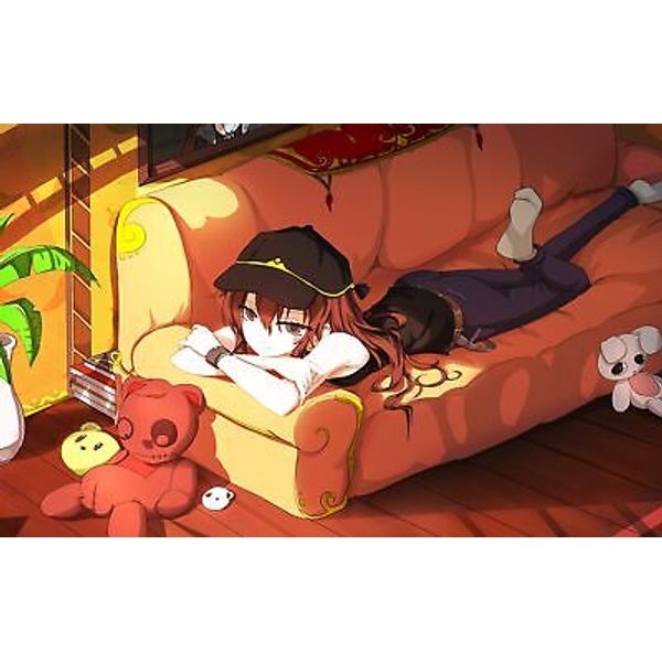 Anime girls lying on front hat plush toy couch women Playmat Game Mat Desk