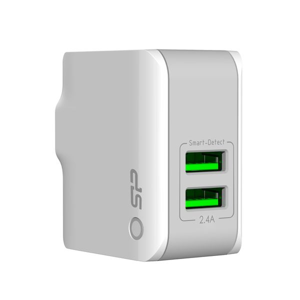 Silicon Power Dual Port USB Ultra Compact Wall Charger 2.4A Output, Foldable Plug & Smart-Detect for Optimized Charging Performance