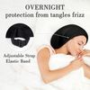 LULUSILK 100% Mulberry Silk Lined Sleep Cap Bonnet for Sleeping, No More Frizzy Tangled Hair, Stay On All Night Adjustable Wrap, Black, Pack of 1