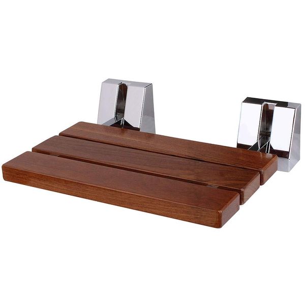 SOLID WOOD TEAK Wall Mounted Folding Shower Seat | Beautiful Bathroom Mobility Aid Stool | Max. 117kgs/17st 9lb from ECOSPA