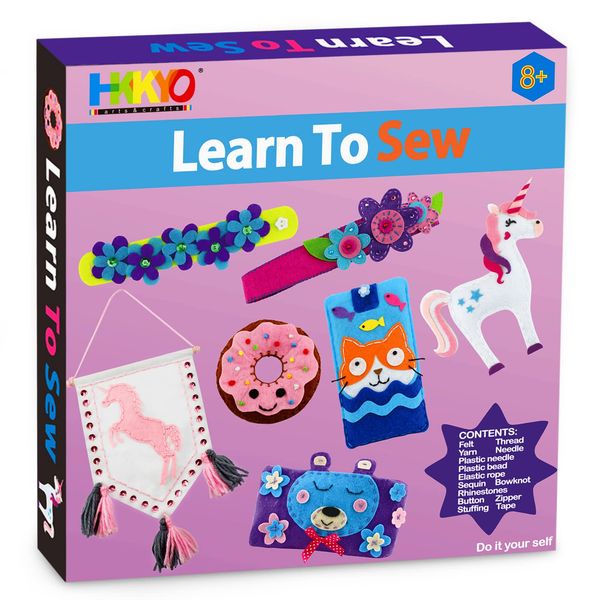 HKKYO Sewing Kit for Kids Ages 8-12, Kids Sewing Kit, Felt Sewing for Kids, Learn to Sew Craft Kit for Beginners, DIY for Girls and Boys, Sewing Pattern Treats Unicorn Animal