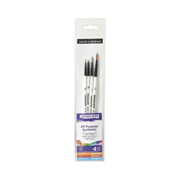 Daler-Rowney Graduate Multi-Technique Brush Wallet Set, Synthetic Hair, Short Handle, 4 Assorted Brushes, Ideal for Acrylic and Oil Painting, Ideal for Student Artists