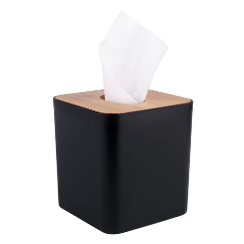 DSNMYO Modern Tissue Box Cover with Bamboo Lid, Square Tissue Holder,for bedrooms, Offices, bathrooms, Living Rooms etc(Black)