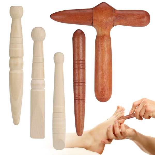 Yimomoyi Wooden Massage Stick, 5Pcs Skin Care Tools Wood Massage Rod, Wooden Point Massaging Sticks Self-Massage Acupressure Bars Body Scratching Massage Tool Trigger Point Massaging Sticks Hand Tools