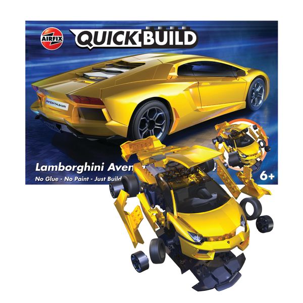 Airfix QUICKBUILD Model Car Kit - Lamborghini Aventador Yellow Car Building Kit for Kids 6+, Construction Toys for Boys & Girls, No Glue Model Making - Classic Car Gifts Plastic Model Kits