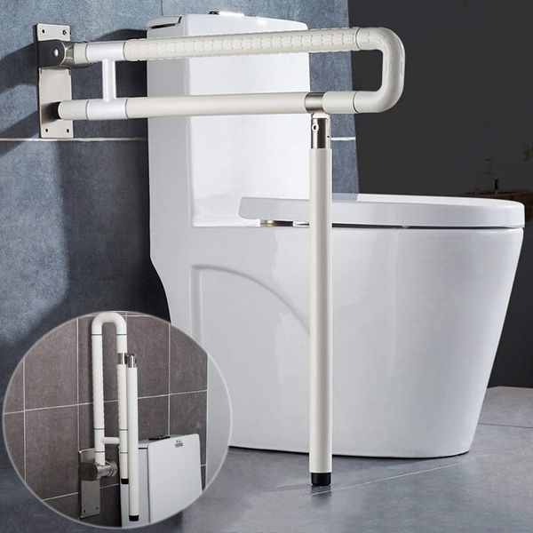 MEETWARM Handicap Rails Foldable Toilet Grab Bar Handles Bathroom Seat Support Bars Flip-Up Grab Arm Hand Grips Safety Handrails for Elderly Disabled Pregnant Anti Slip Shower Assist Aid