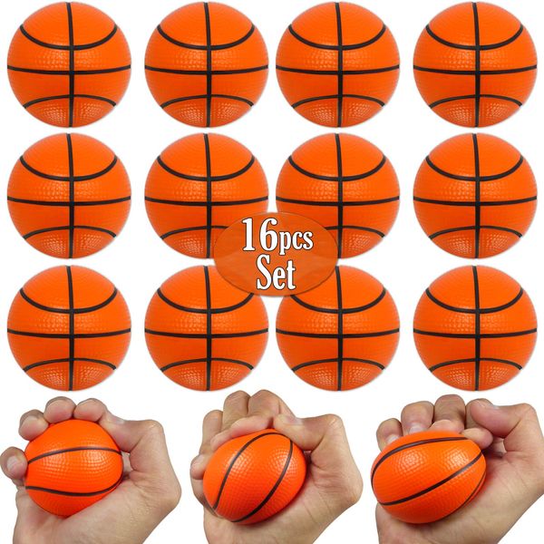 Mini Basketball Stress Balls 16 Pcs Pack | 2.5” Inch Mini Basketballs for Kids | Small Basketball Party Decoration | Party Favors, Small Soft Foam Basketballs | Basketball Party Goodie Toy By Anapoliz