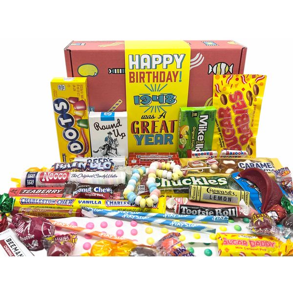 RETRO CANDY YUM ~ 1948 75th Birthday Gift Box Nostalgic Candy Mix from Childhood for 75 Year Old Man or Woman Born 1948 Jr