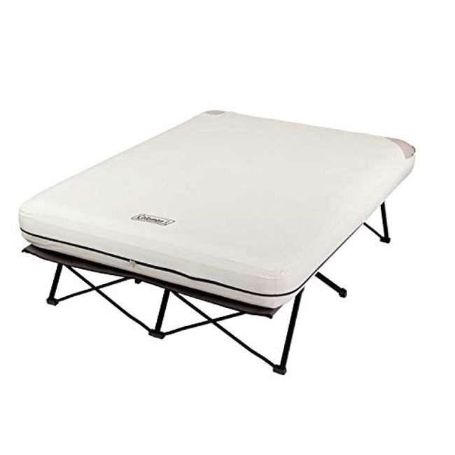 Coleman Camping Cot, Air Mattress & Pump Combo | Folding Cot with Side Tables, Air Bed & Battery Pump, Queen