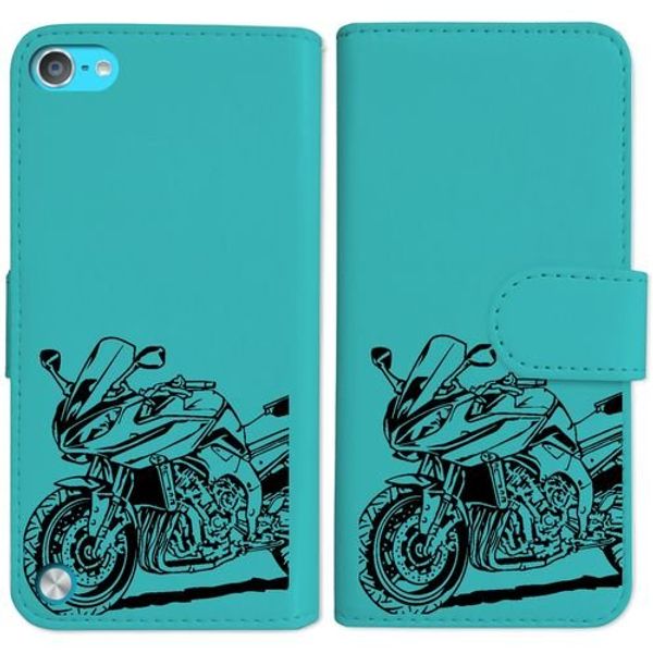 sslink iPod Touch5 アイポッドタッチ5 対応 手帳型 ブルー ケース バイク イラスト クール ブラック ダイアリータイプ 横開き カード収納 フリップ カバー