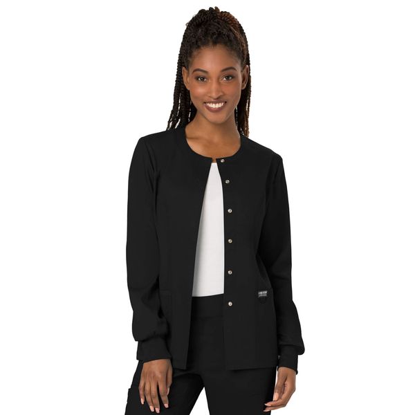 Cherokee Women's Snap Front Warm-up Jacket, Black, Medium