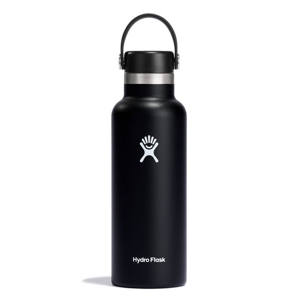 HYDRO FLASK - Trinkflasche 532ml (18oz) - Isolierte Wasserflasche aus Edelstahl - Sportflasche mit auslaufsicherem Flex Deckel & Gurt - Thermoflasche Spülmaschinenfest - Kleine Öffnung - Black