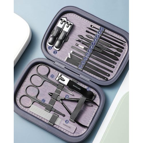 Professional Nail Set - Set of 18 Nail Clippers, Foot Treatment Set and Beauty Set, Stainless Steel Nail Care Tool, Portable Suitcase Included, Gift for Men and Women