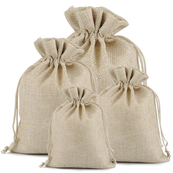 Lucky Monet 25/50/100PCS Burlap Gift Bags Wedding Hessian Jute Bags Linen Jewelry Pouches with Drawstring for Birthday, Party, Wedding Favors, Present, Art and DIY Craft (25Pcs, Cream, 4” x 6”)