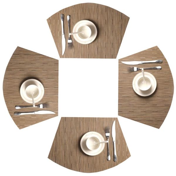 SHACOS Round Table Placemats Set of 4 Wedge Shape Woven Vinyl Place Mats Heat...