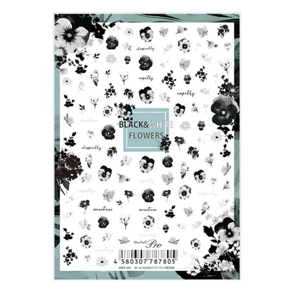 Sha-NailPro Black & White FLOWERS? BWF-001 Nail Sticker