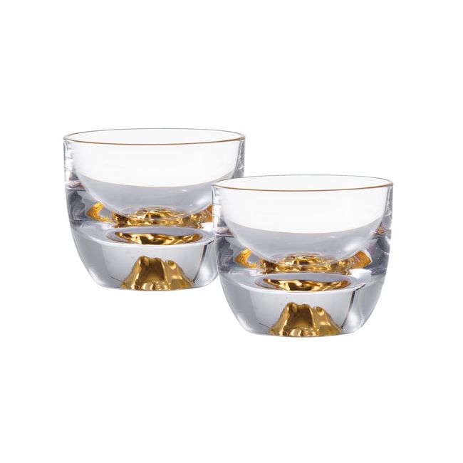 Shosenkaisha 2-piece Cold Tea Glass, Handmade Tumbler Glass, Heat Resistant, Crystal Glass, Gold Mine Shape, Cold Sake Glass, For Visitors, Clear, Ochoko, Japanese Sake Glass, Tea Cup, Durable, Tea