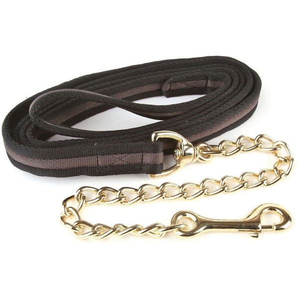 Hy Soft Webbing Lead Rein with Chain - Navy/Red - 2m