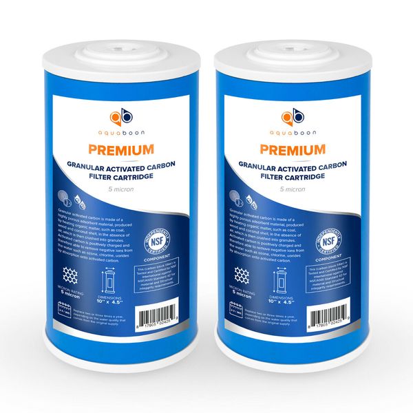 2PK Premium Aquaboon 5mic Big Blue GAC Carbon Water Filter Cartridge 10x4.5"