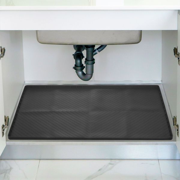 34" x 22"  Silicone Kitchen Under Sink Mat Pet Feeding Mats, Black